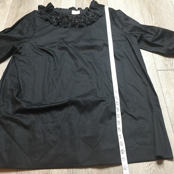 Rungolee Womens Beaded Embellished Floral Ruffled Tunic Blouse Black Relaxed Fit - Picture 7 of 10